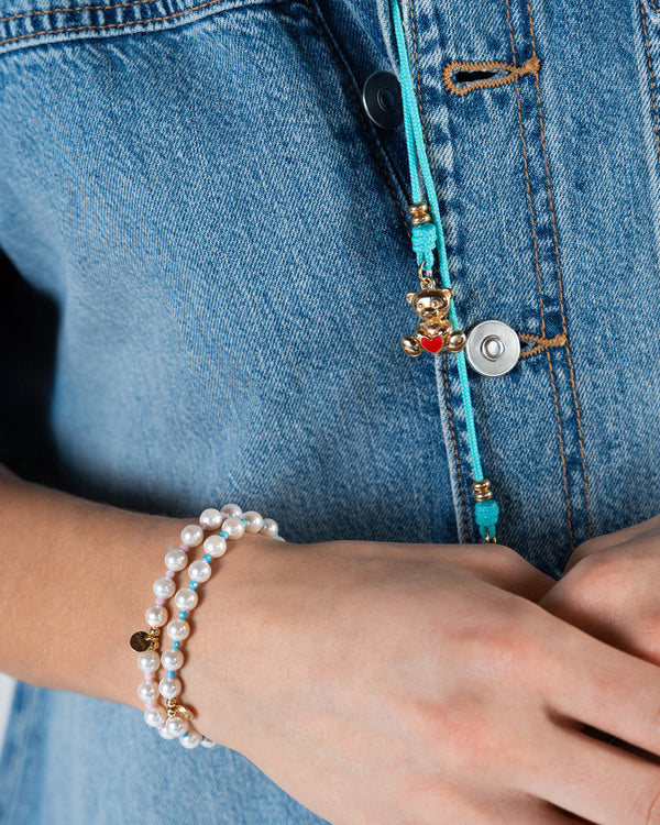 Pearl and milky turquoise zirconia bracelet