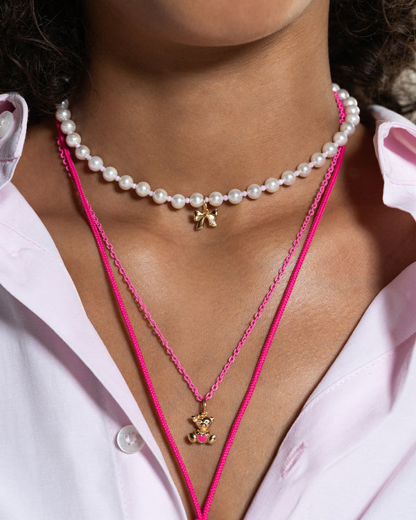 Milky pink pearl and zirconia choker