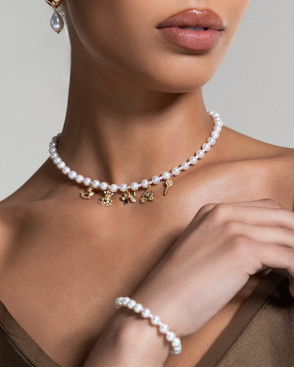 Milky pink pearl and zirconia choker