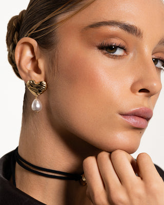 Pair of Bold Pearl Heart Earrings