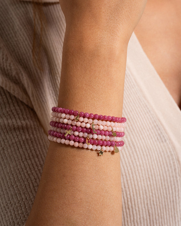 Elastic Bracelet Base in Deep Pink Jade