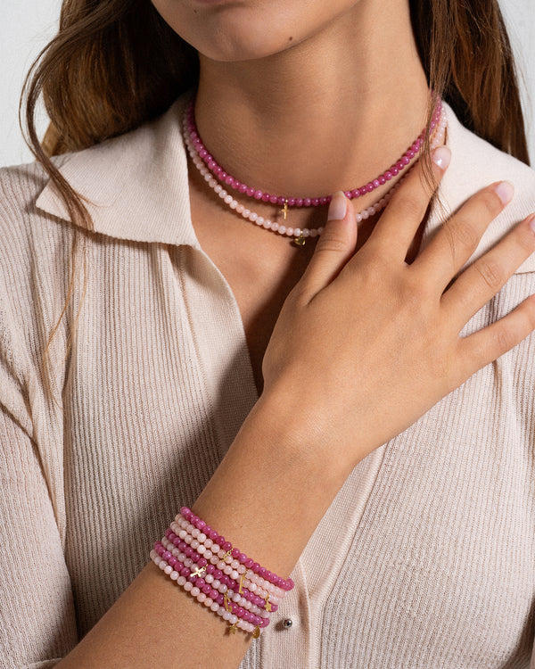 Elastic Bracelet Base in Pastel Pink Jade