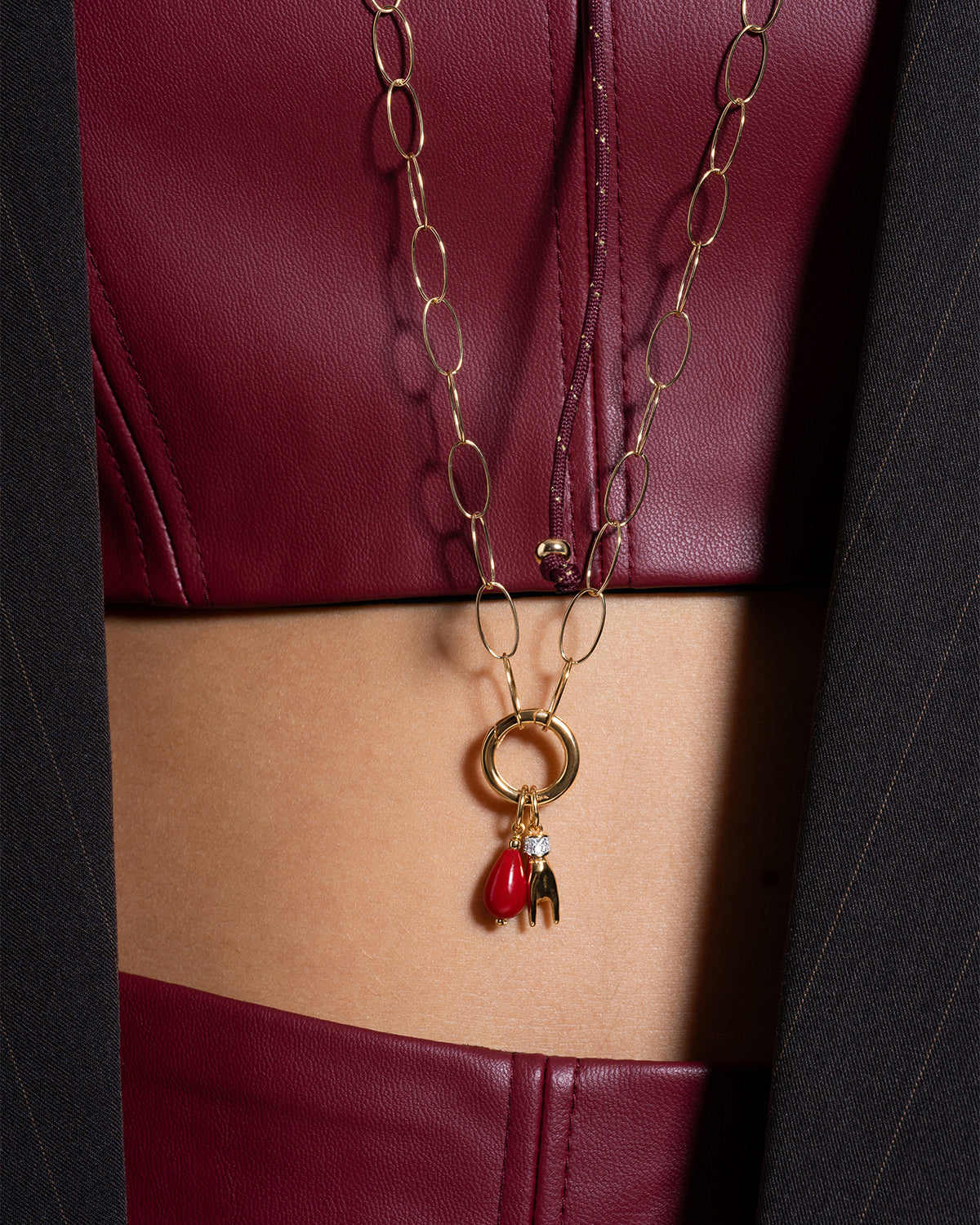 Long Necklace Base Oval Links and Circle Ring