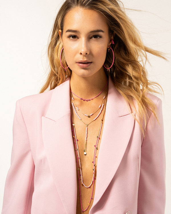 Necklace with Milky Zircon Nuggets and Medals