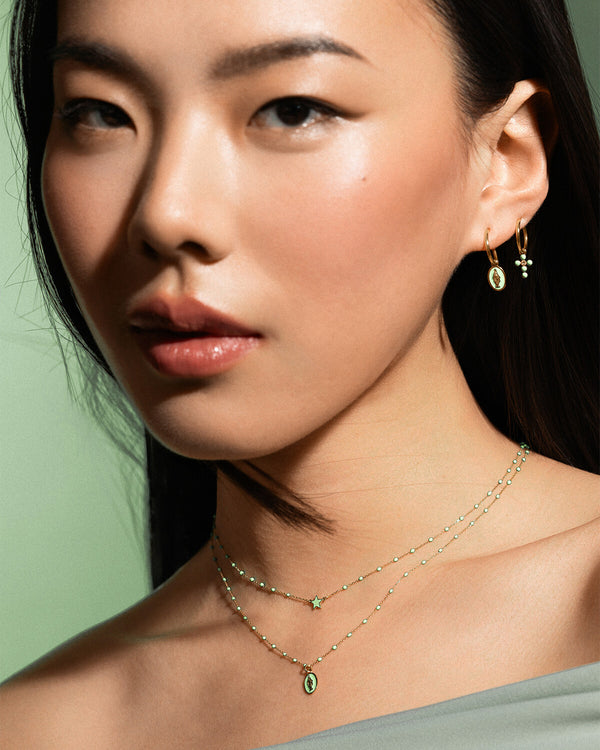 Enamelled star choker and enameled seed chain - GOLD18KT