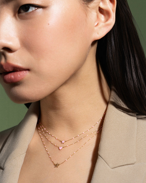 Enamelled heart choker and enameled seed chain - GOLD18KT