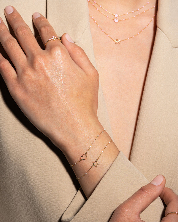 Bracciale cuore traforato e catena semino smaltato - ORO18KT