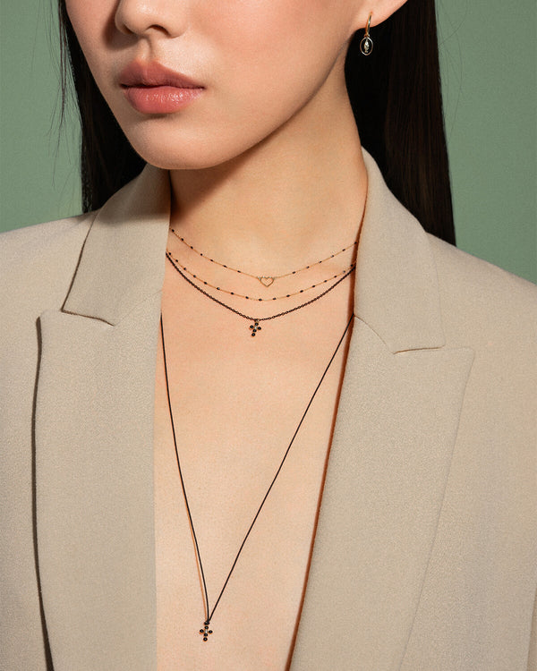 Enamel and lab-grown diamond cross pendant with fabric - GOLD18KT