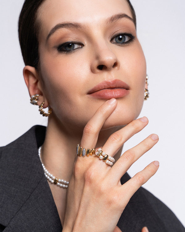 Anillo elastico Triple elipse con madreperla