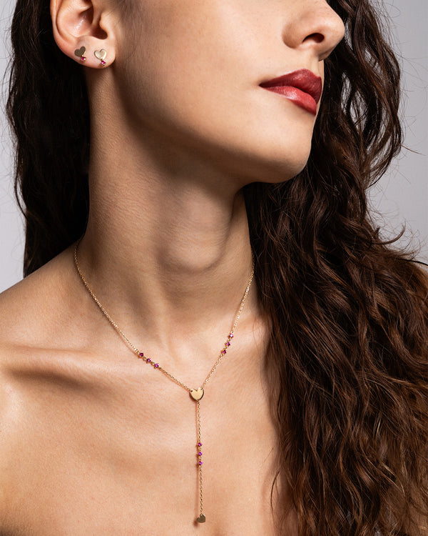 Collar rosario de corazon con circonitas pendientes