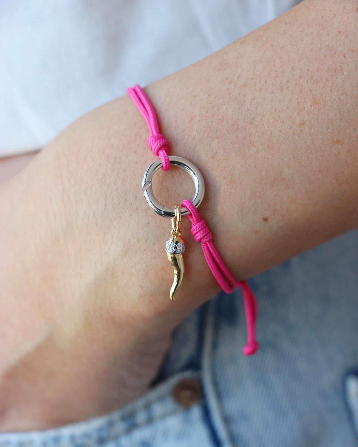 Pulsera cordón Base circular rodio