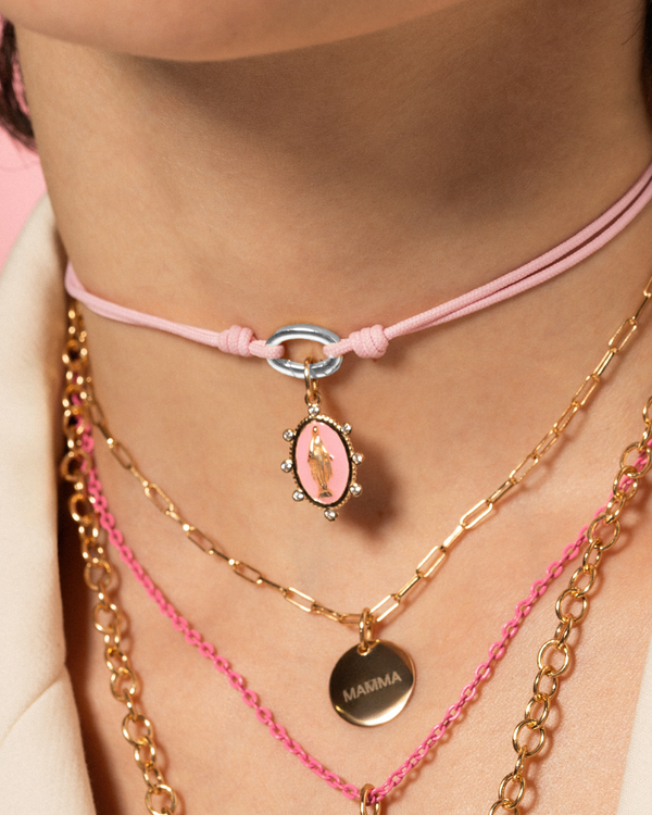 Soft cord choker oval base rhodium