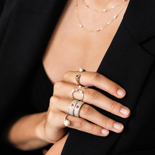 ANILLO DOBLE CONTRARIÈ PERLAS Y ZIRCONIA - GALACTICA