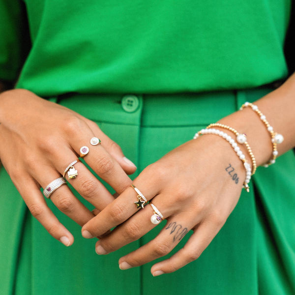 CONTRARIÈ RIGID RING PEARL AND ZIRCONIA - GALACTICA