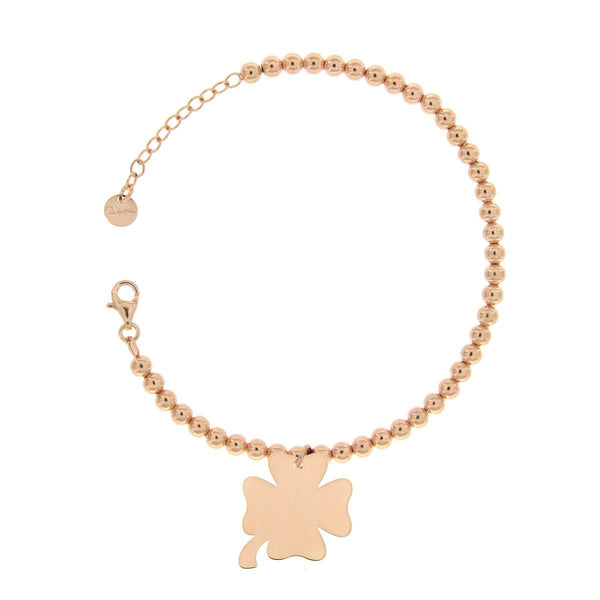 Bracciale Pallini e Moschettone con Ciondolo Quadrifoglio
