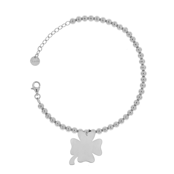 Beaded bracelet with clasp and four-leaf clover pendant