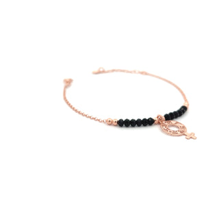 Bracciale perline nere amuleto donna