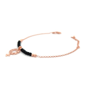 Bracciale perline nere amuleto donna