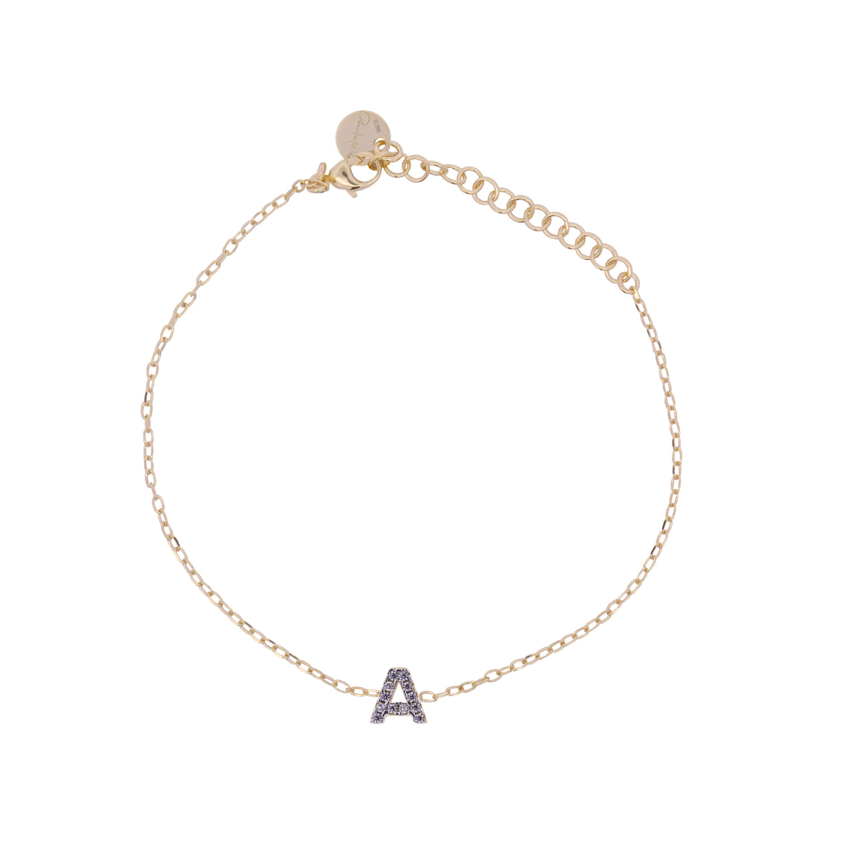 Chain bracelet with letter and white zircons