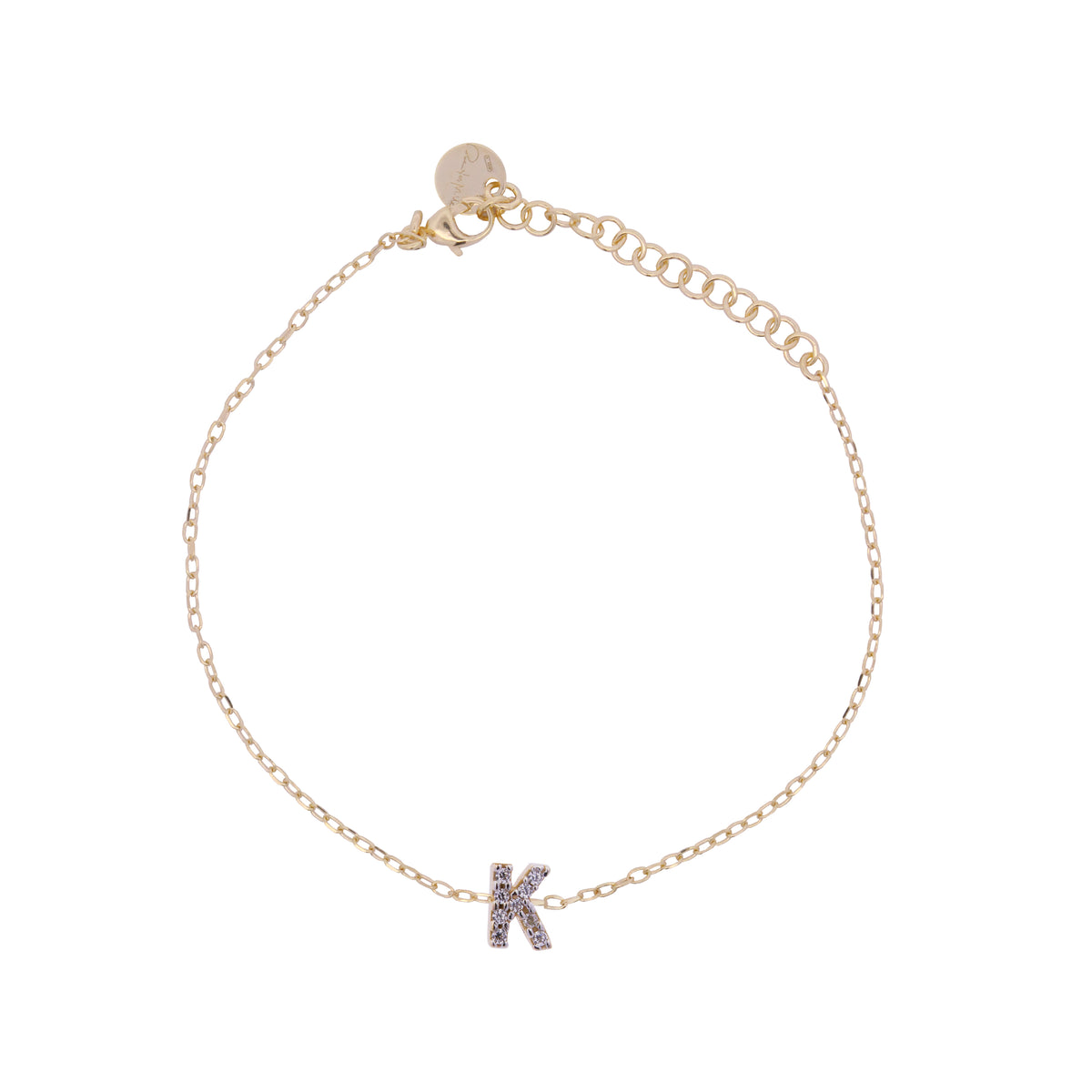 Chain bracelet with letter and white zircons
