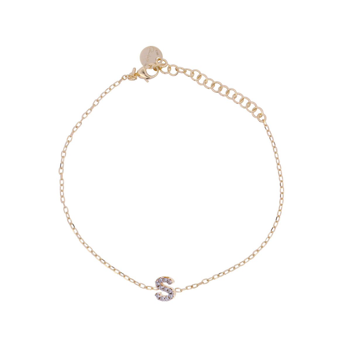 Chain bracelet with letter and white zircons