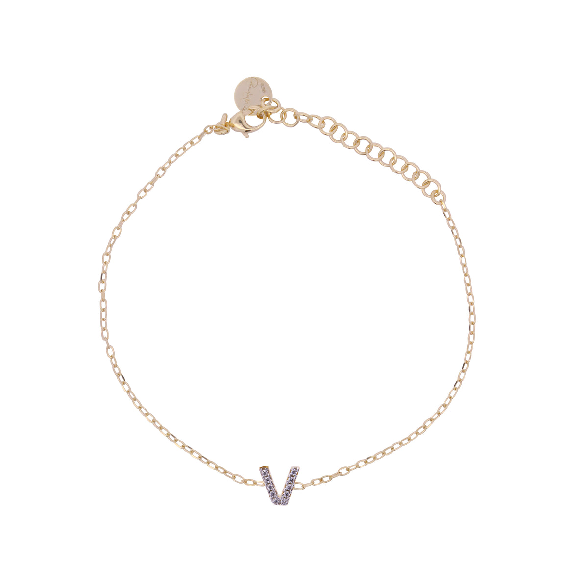 Chain bracelet with letter and white zircons