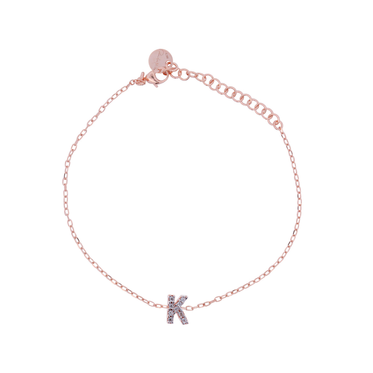 Chain bracelet with letter and white zircons