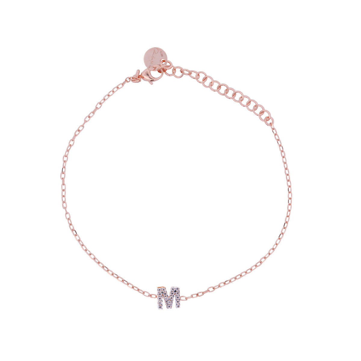 Chain bracelet with letter and white zircons
