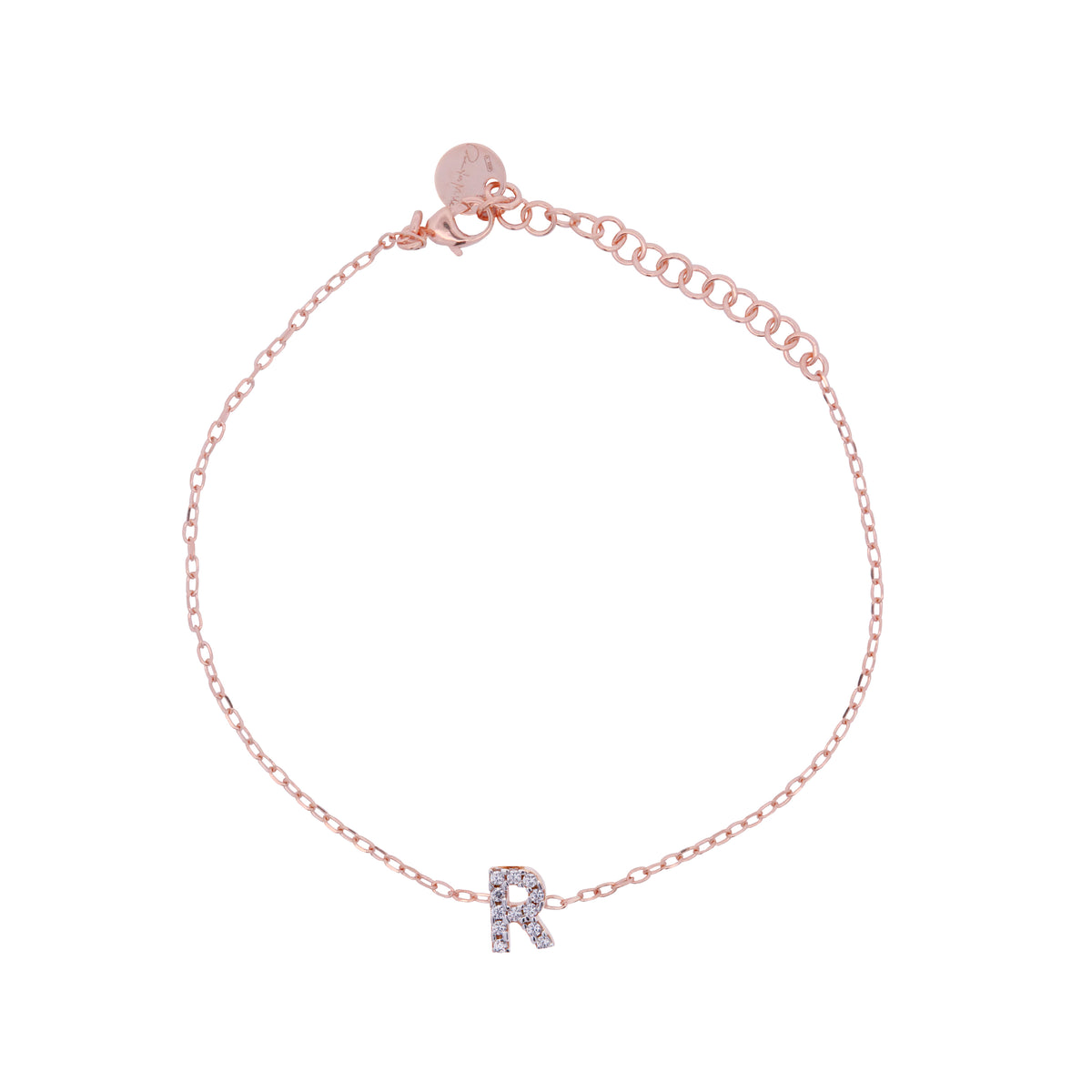 Chain bracelet with letter and white zircons