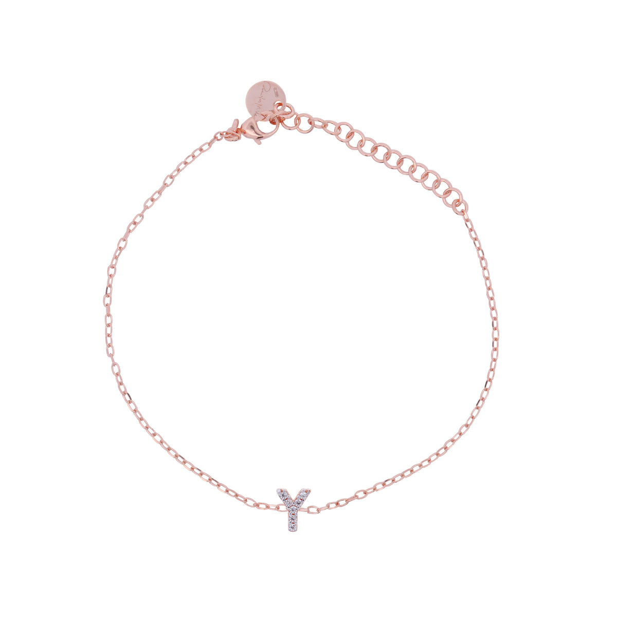 Chain bracelet with letter and white zircons