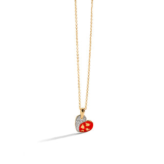 Heart necklace -  Enamel and Gold Leaves