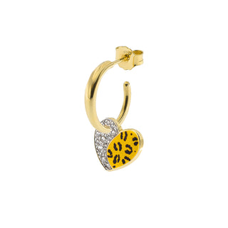 Single Earring With Small Hoop and Heart - Leopard Print