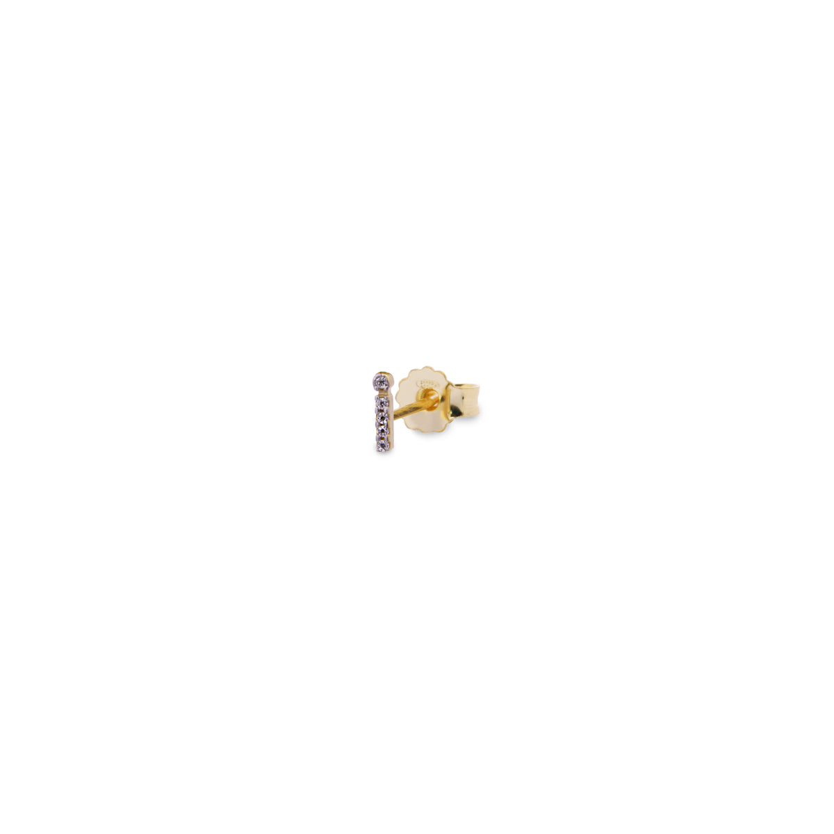 Single lobe earring with letter and white zircons