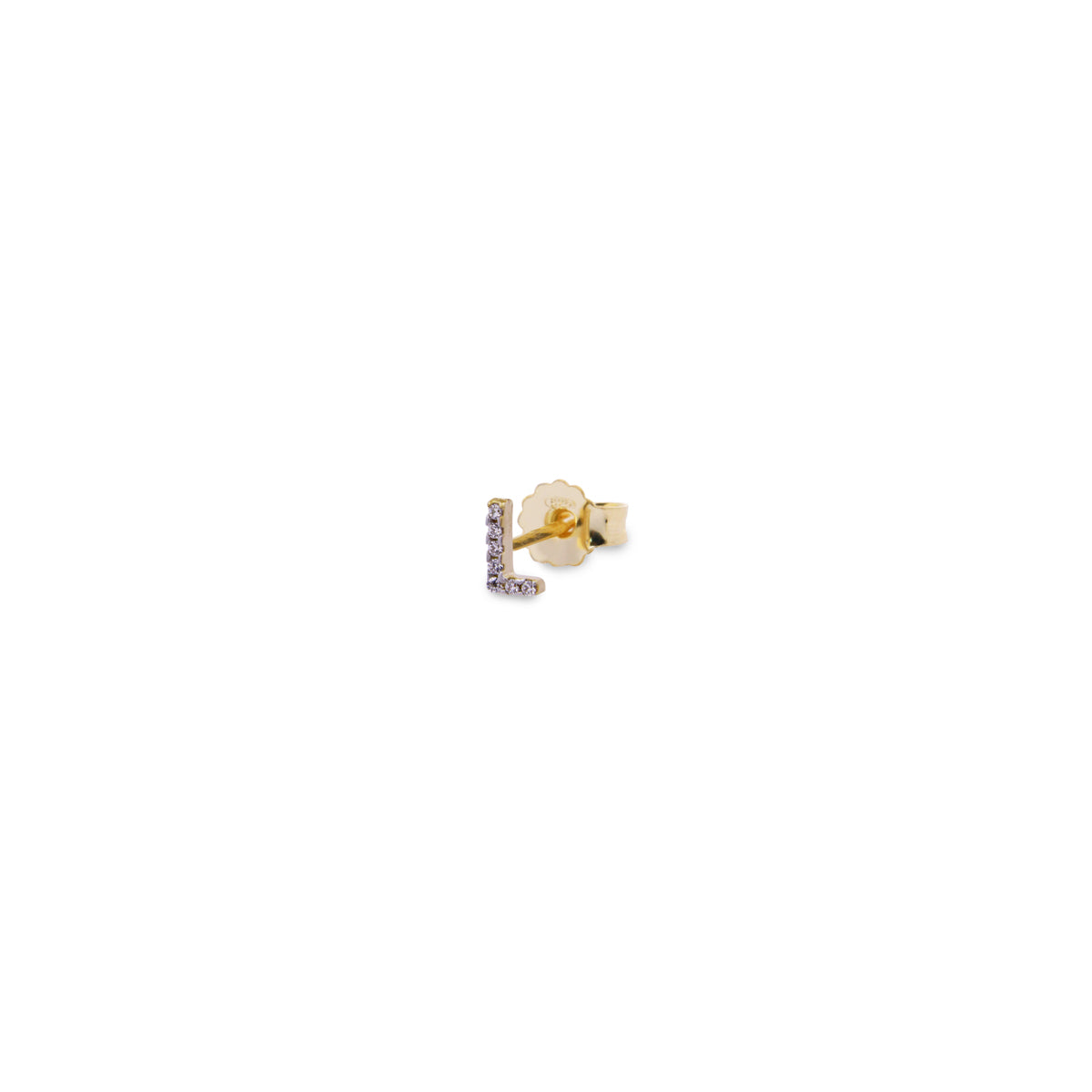 Single lobe earring with letter and white zircons