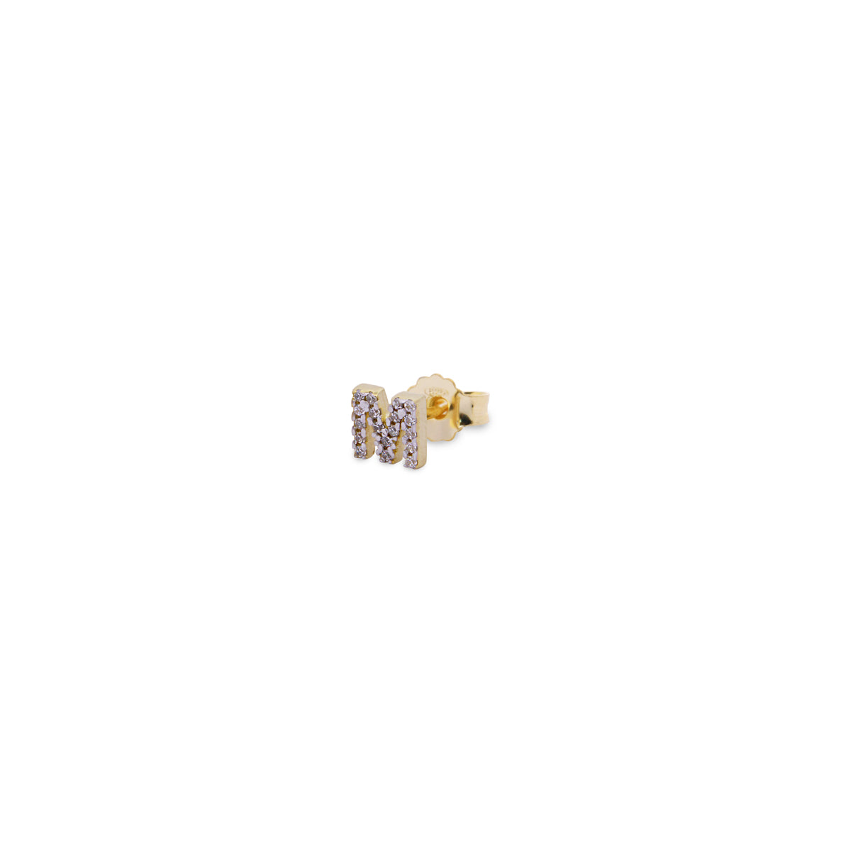 Single lobe earring with letter and white zircons