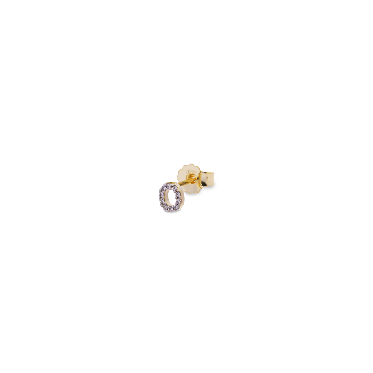 Single lobe earring with letter and white zircons
