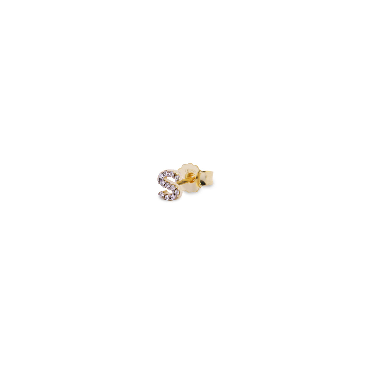 Single lobe earring with letter and white zircons