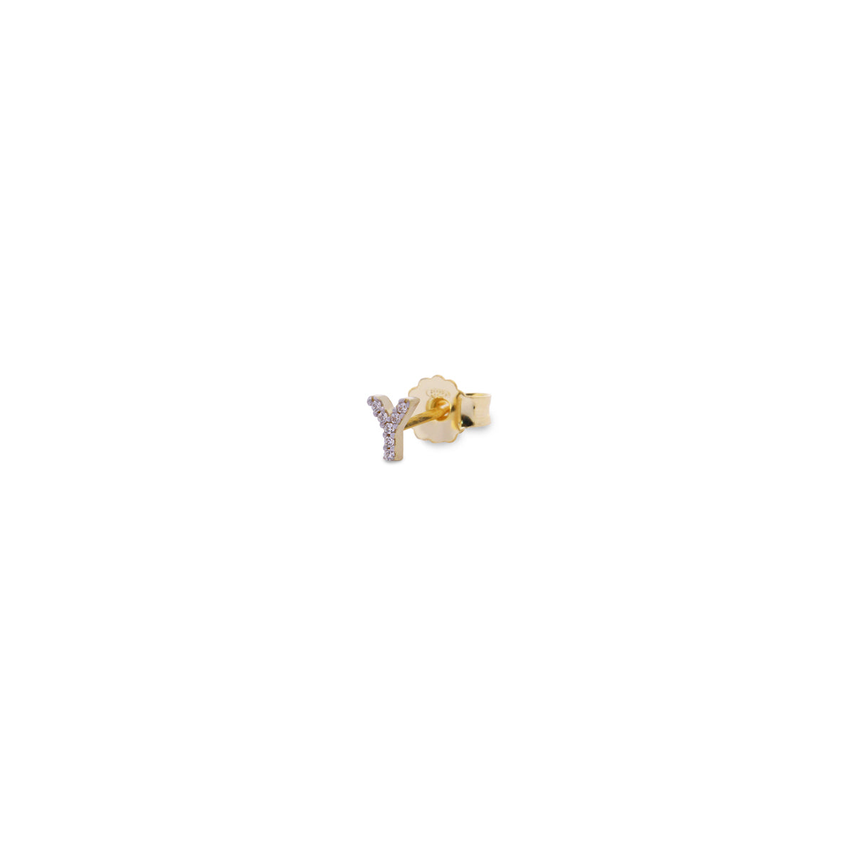 Single lobe earring with letter and white zircons
