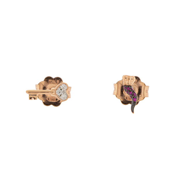Stud Earrings with Zirconia Key/Horn