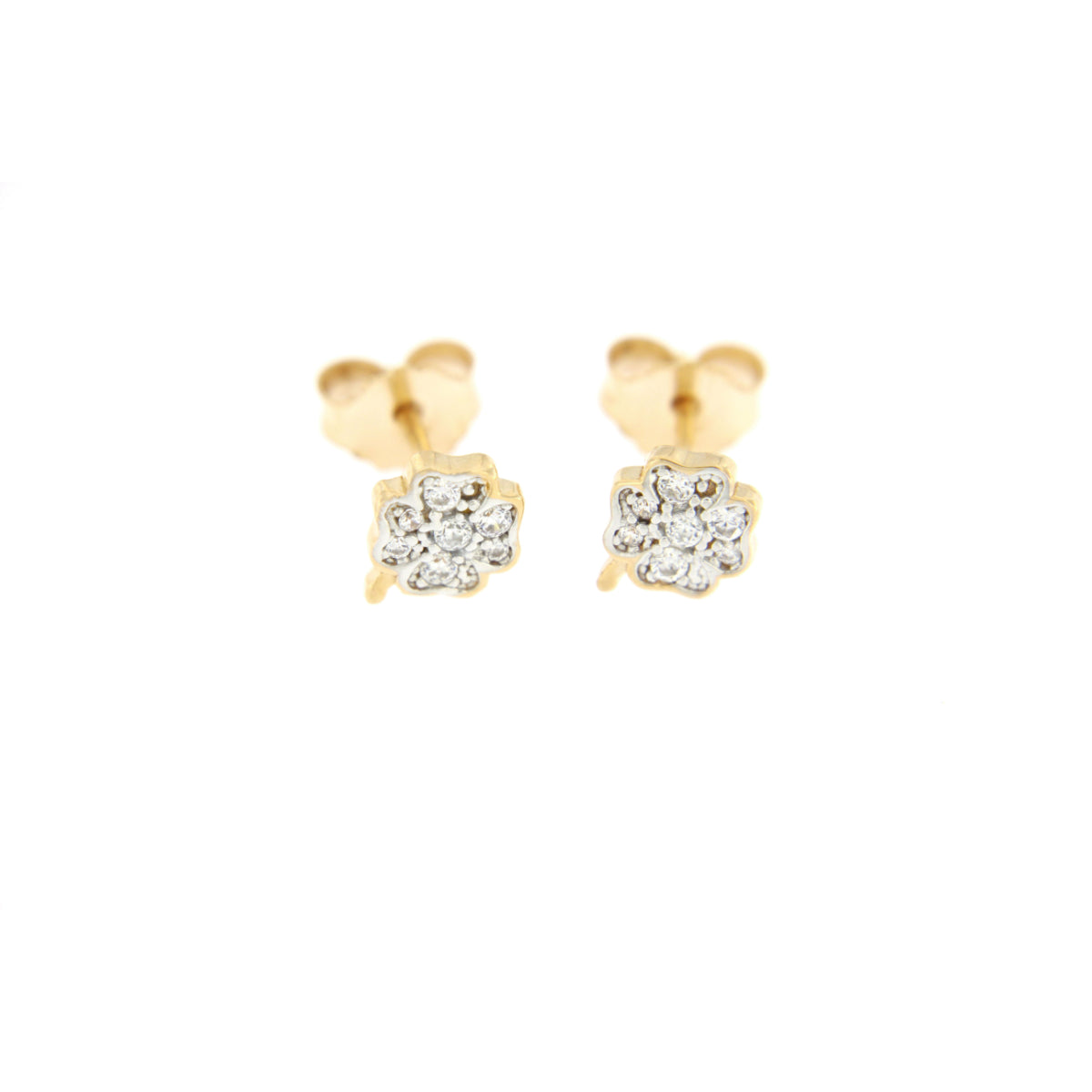 Orecchini Quadrifoglio In Oro Giallo 585 (14kt) Con Zirconi: Gioielli Per Donna, Ragazza E Bambina, Con Scatola Regalo