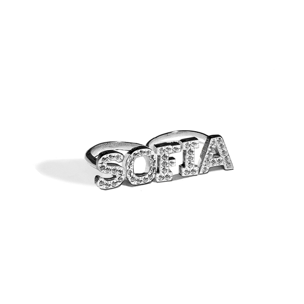 Customizable name ring with white zircons