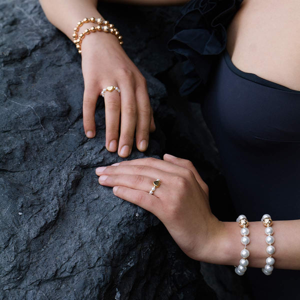 Anillo elástico con perlas y corazón - STARBALL