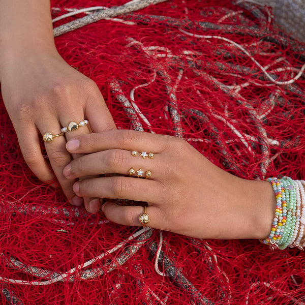 Anillo elástico con perlas y corazón - STARBALL