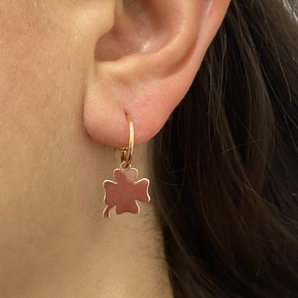 Hoop Earrings Micro Pendant - Four-leaf Clove