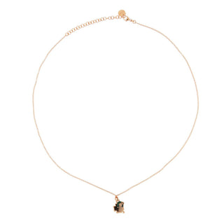 Rose Gold Chain Choker with rounded pendant and Micro Zircons - Four-leaf Clover/Horseshoe